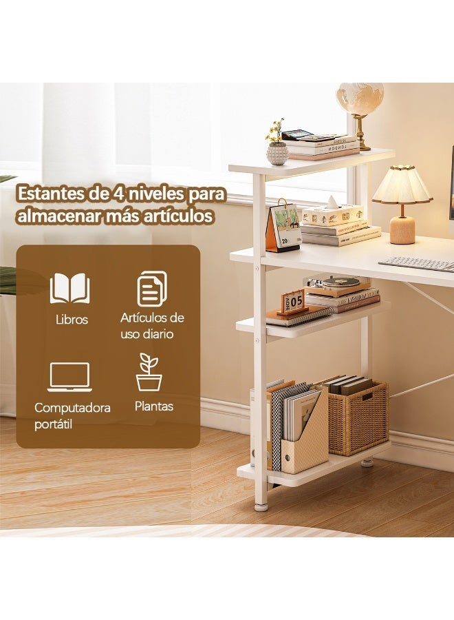 SHEIDLIN 4-Tier Reversible Storage Shelves Computer Desk Stable X Frame White Multipurpose Office Study Table For Small Spaces - Image 3