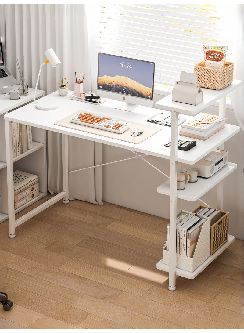 SHEIDLIN 4-Tier Reversible Storage Shelves Computer Desk Stable X Frame White Multipurpose Office Study Table For Small Spaces - Image 1