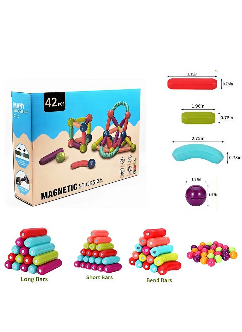 Educational magnetic toy for kids - Magnetic bar blocks - 42 pieces - develops skills and thinking - for children 3 years and above  - Image 1