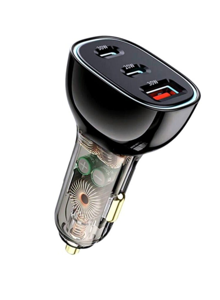 FEIDA-TransDrive Car Charger, 68W Multi-Port Transparent Adapter with Dual Type-C Ports, USB Type-A Port, Qualcomm QC 3.0 Technology, and Overheat Protection - Image 1