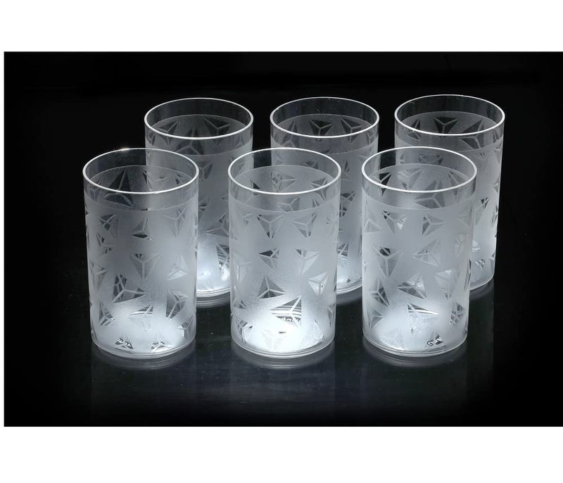 Kitchenwell 6 Pcs Diamond Plastic Unbreakable Multi-Purpose Transparent Water/Juice Glass Set (300 ML,Clear) (Pack of 6) - Image 5
