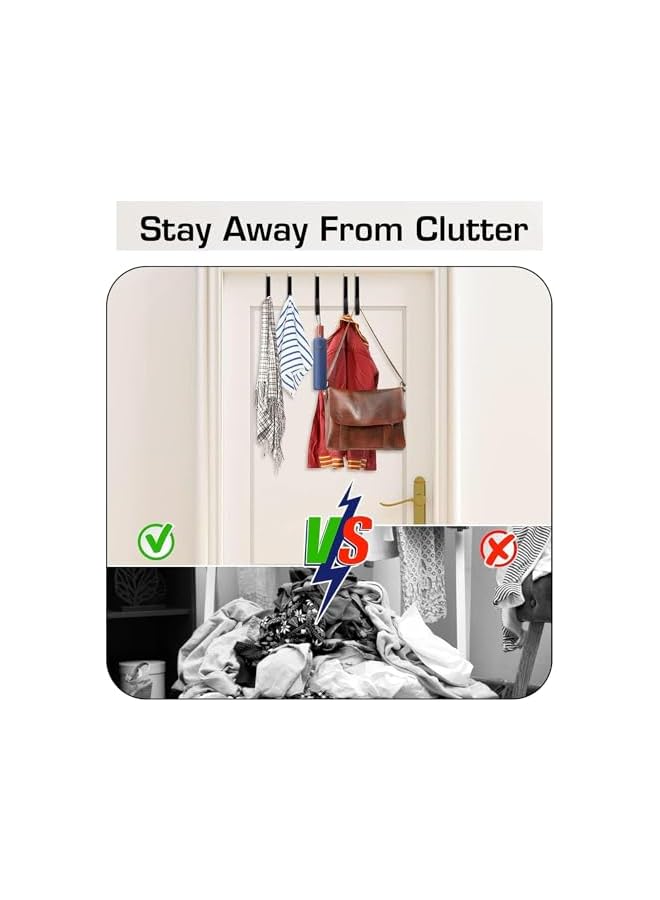 promass Over the Door Hooks, 6 Pcs Heavy Duty Door Hangers Hooks, Organizer Hooks for Bathroom with Rubber Prevent Scratches, Living Room, Kitchen Hanging Clothes, Towels, Shoe Bag, Hats - Image 5