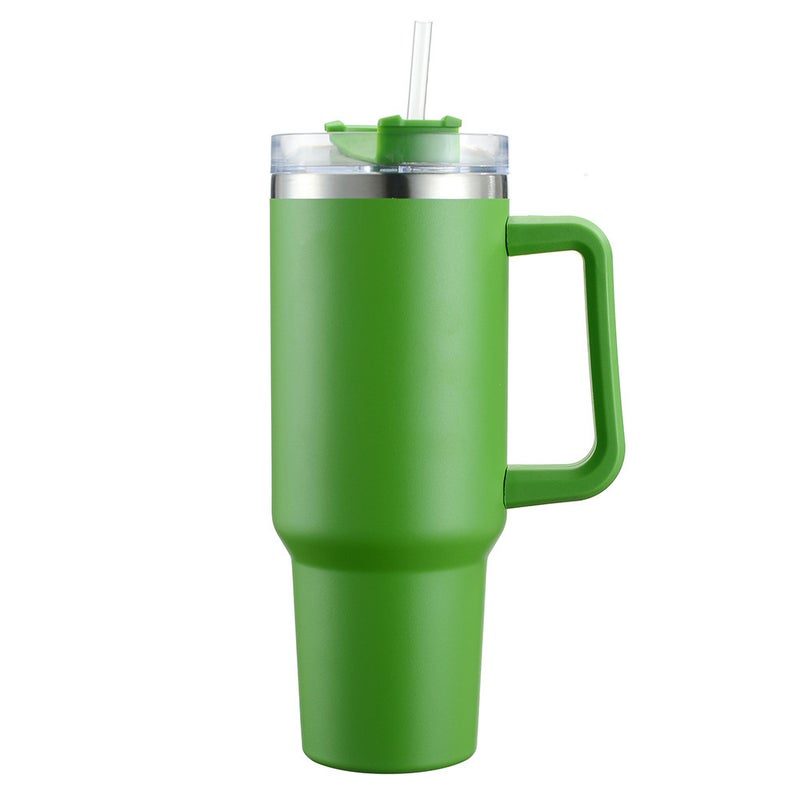 Amazon new 40oz handle Car Cup large capacity vacuum cup 304 stainless steel straw Cup car water Cup Spray plastic grass green