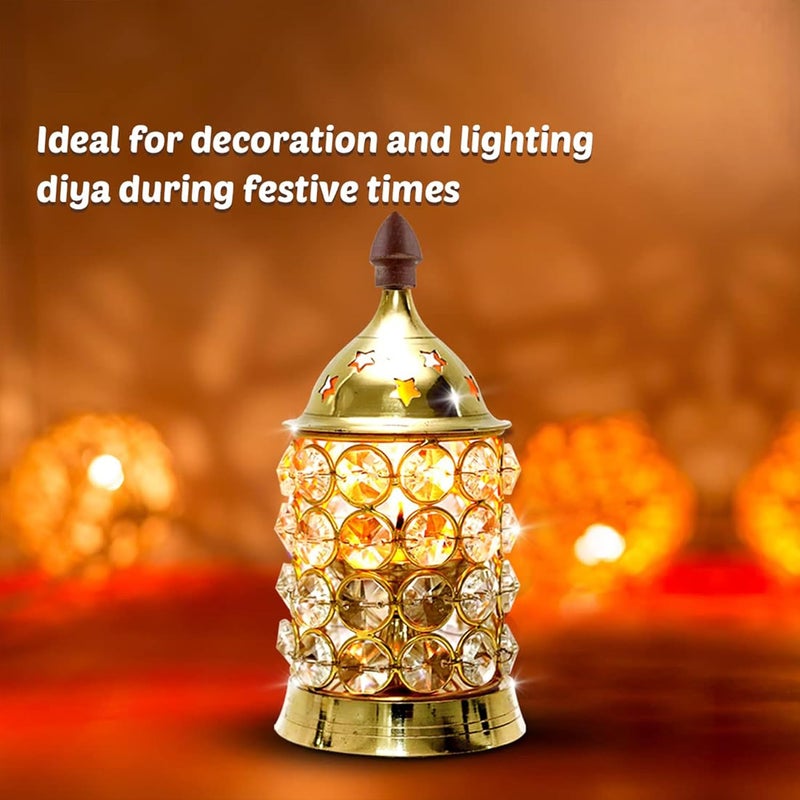 Shubhkart Nitya Crystal Deep Medium/Akhand Jyoti/Oil Lamp for Home Temple Puja Décor Gifts - 234gms (Height - 15.4CM) - Image 3