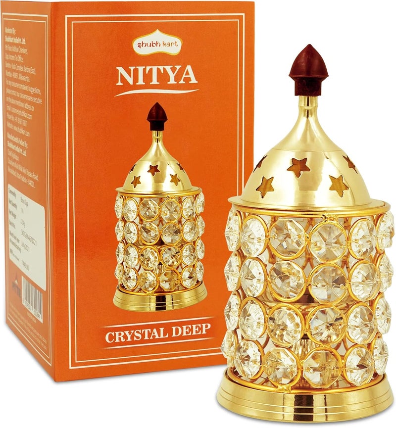 Shubhkart Nitya Crystal Deep Medium/Akhand Jyoti/Oil Lamp for Home Temple Puja Décor Gifts - 234gms (Height - 15.4CM) - Image 1