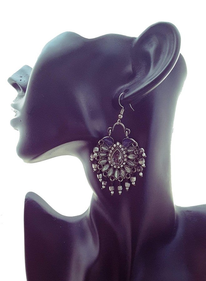 Moonstruck Traditional Chandbali Kundan Hoop Earrings with Pearls for Women – Indian Ethnic Oxidized Alloy Jewelry for Weddings, Festivals, Parties – Lightweight, Oxidised Black Design - Image 2