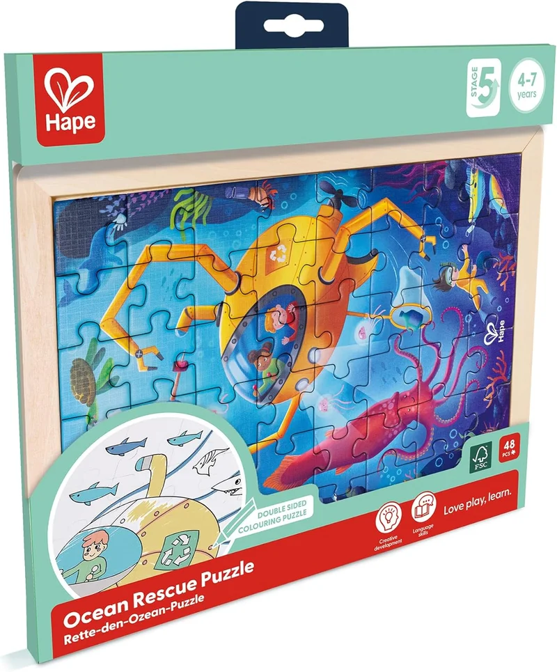 Hape Hape Ocean Rescue Puzzle - Educational Double Sided Jigsaw Puzzle for Kids, 48 Pieces, Ages 4+