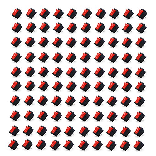 Electronicspices Electronic Spices (100psc) Small Mini Boat On/Off Rocker Switch Snap-in 2-Pin Red Plastic Button - Image 1
