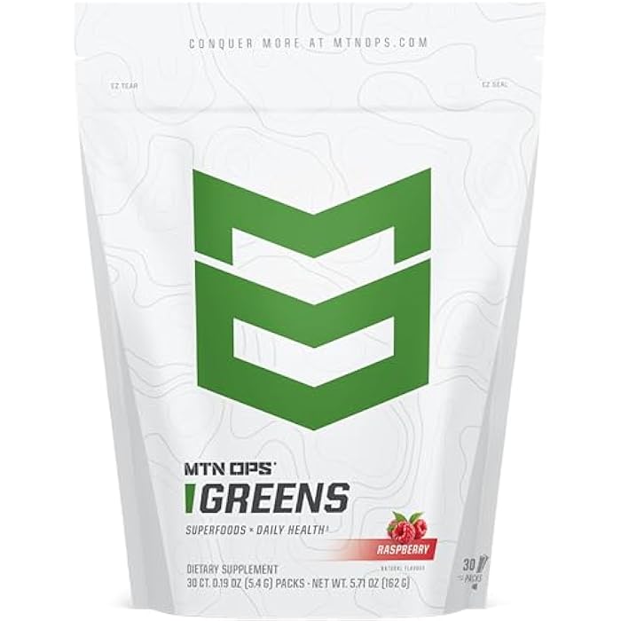 MTN OPS Greens Superfood Drink Mix Daily Greens Powder with Super Greens Chlorophyll Digestive and Immune Support Raspberry Flavor 30 On The Go Stick Packs - Image 1