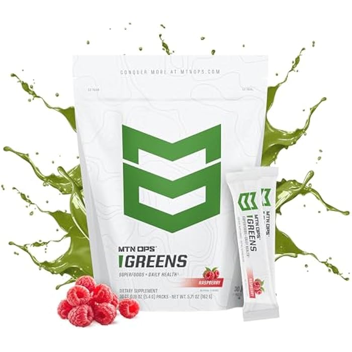 MTN OPS Greens Superfood Drink Mix Daily Greens Powder with Super Greens Chlorophyll Digestive and Immune Support Raspberry Flavor 30 On The Go Stick Packs - Image 2