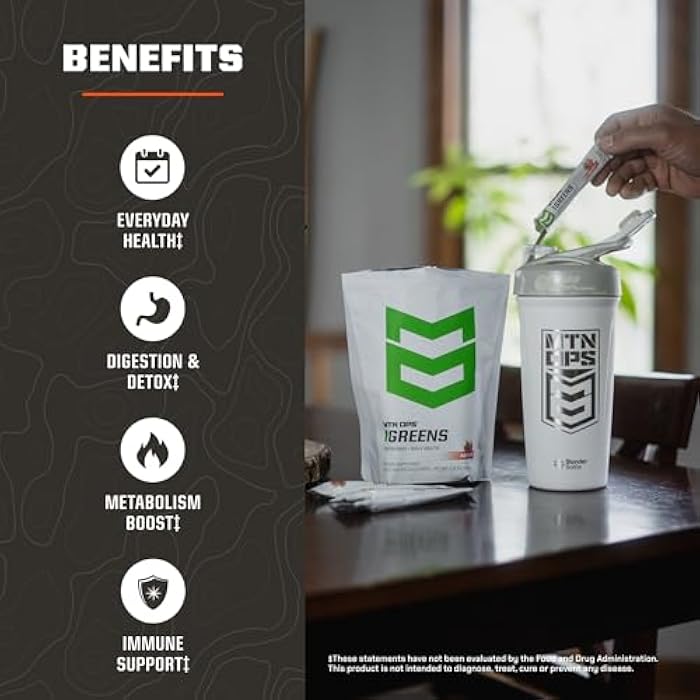 MTN OPS Greens Superfood Drink Mix Daily Greens Powder with Super Greens Chlorophyll Digestive and Immune Support Raspberry Flavor 30 On The Go Stick Packs - Image 4
