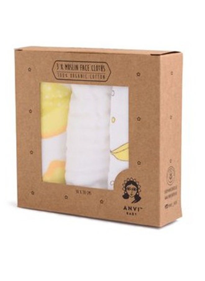 Anvi Baby Pack Of 3 Muslin Face And Burp Cloth - Go Bananas  - Image 2