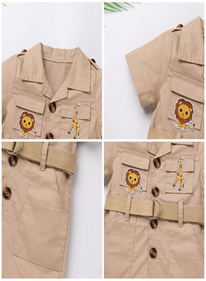 ODOLDI Wild One Birthday Outfit Girl Short Sleeve Khaki Safari Jumpsuit with Safari Hat Baby Safari Outfit Zookeeper Jungle Safari theme Photo Shoot Outfits Khaki 2-3 Years - Image 5