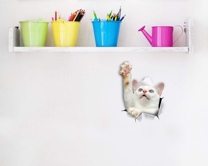 Winston Bear Winston & Bear 3D Cat Stickers - 2 Pack - White Reaching Cat Decals for Wall  Stickers for Bedroom - Fridge - Toilet - Room - Retail Packaged - Image 3
