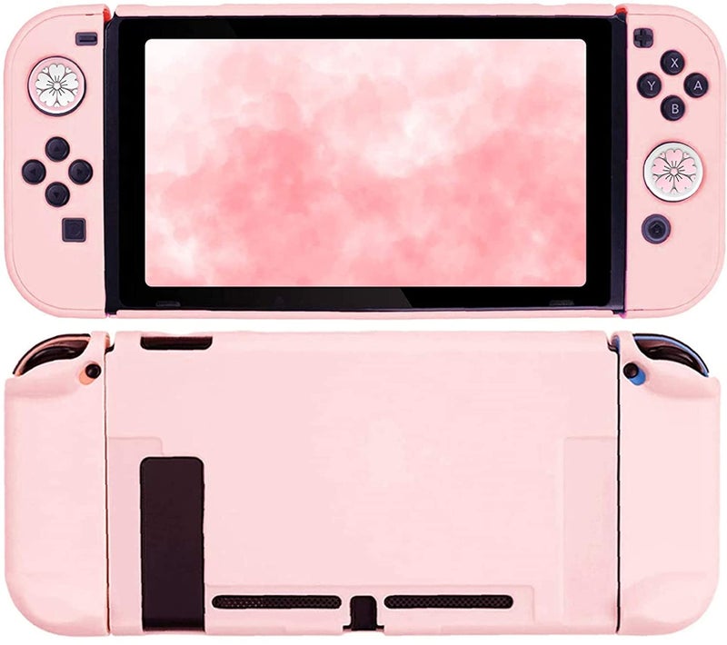 FANPL Pink Case for Nintendo Switch, Hard Shell Cute Protective Case Cover for Switch and Joy Con Controller with 2 Flower Thumb Grips - Comfortable Touch (Sakura Pink) - Image 1