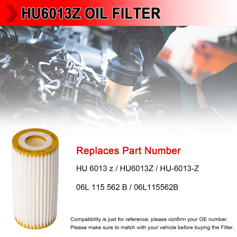HU6013Z Engine Oil Filter Compatible with VW Golf Jetta Beetle Audi A3 A4 A6 S3 TT Quattro, Replaces # HU6013z 06L115562B, Pack of 4 - Image 2