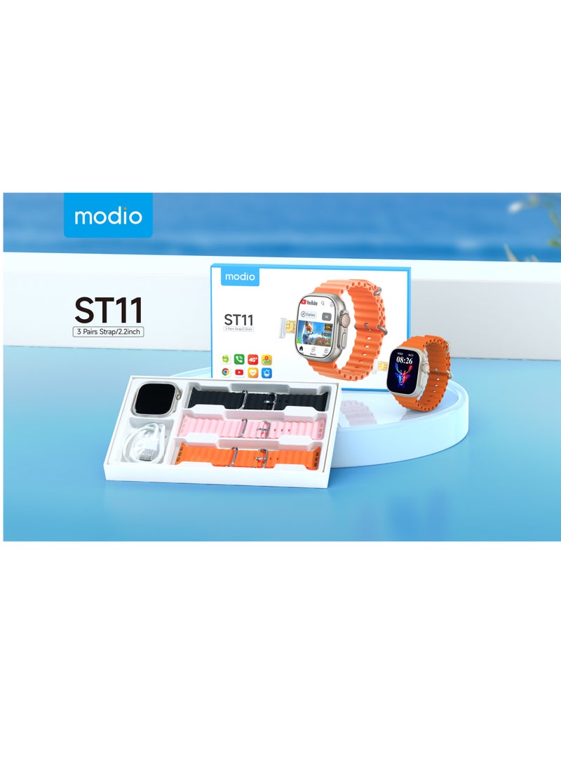 Modio ST11 Smart Watch 2.2 Inch Large Screen Display and 4G Sim Card Slot with 3 Pair Straps for Ladies and Gents(Gold) - Image 2