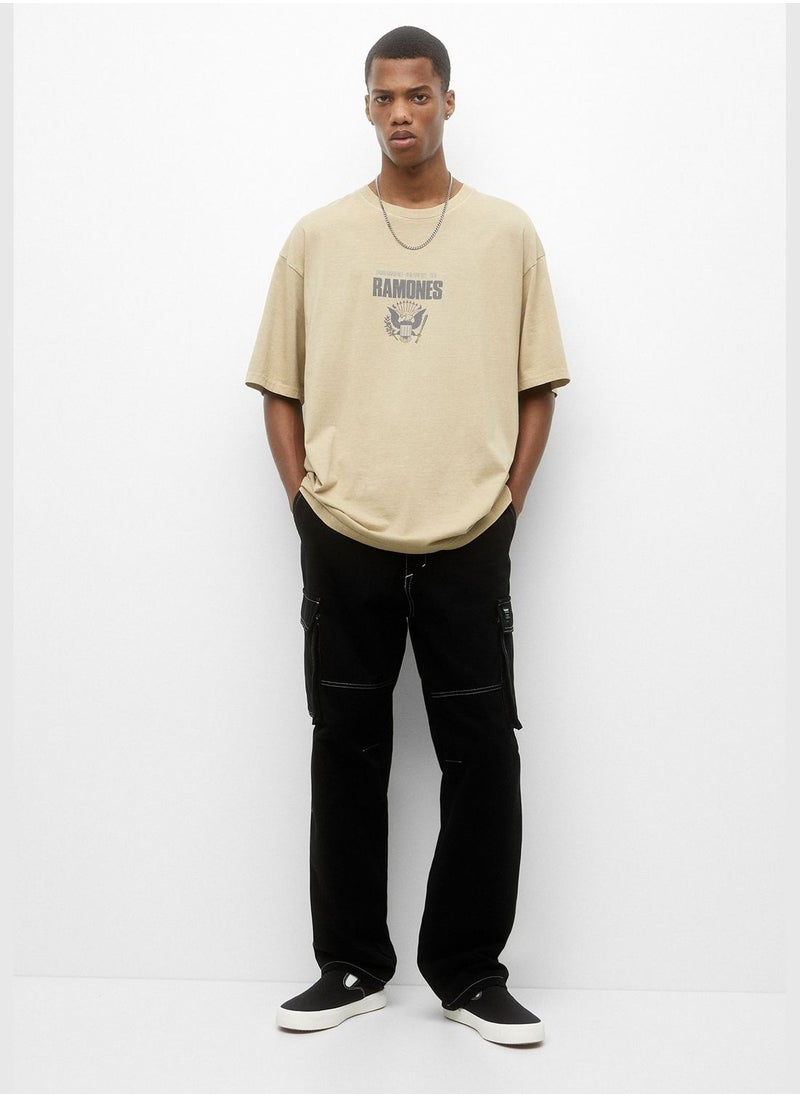 PULL&BEAR - Garment dye Ramones T-shirt - Image 1