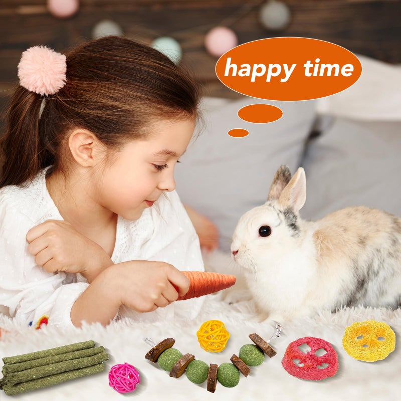 Jorewood 21 Pcs Rabbit Chew Toys for Teeth, Natural Bunny Toys Peach Wood Grass Timothy Sticks Chew and Treat for Guinea Pigs Hamster Chinchillas and Other Small Pets - Image 5