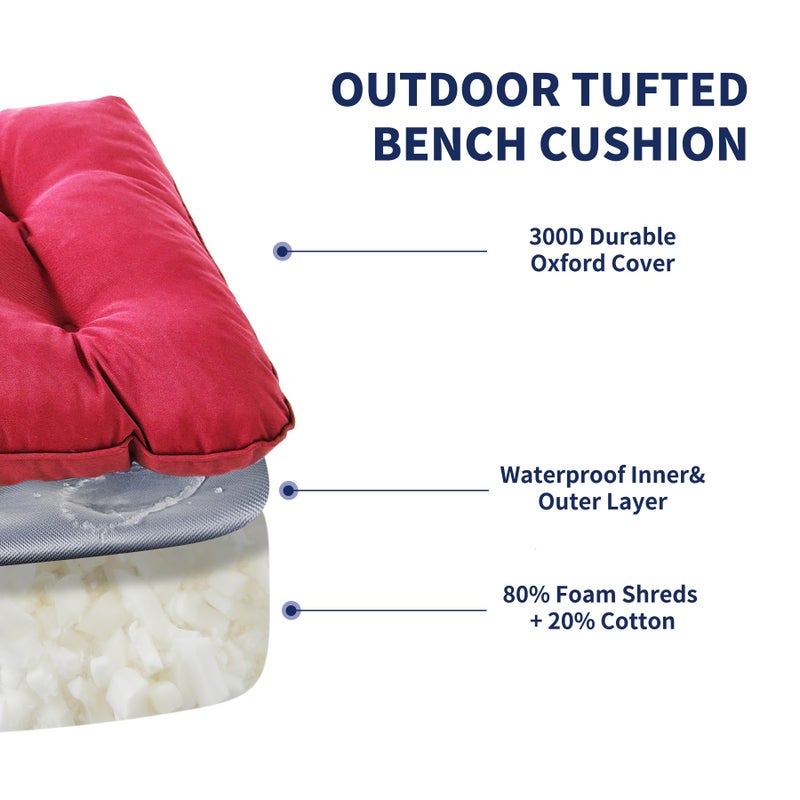 IPYNBAP Outdoor Bench Cushion, 48x18x5 Inch, Waterproof Bench Cushion for Outdoor/Indoor Furniture, Tufted Patio Bench Seat Cushion, Fade Resistant Outdoor Cushions for Porch Swing Couch, Burgundy - Image 3