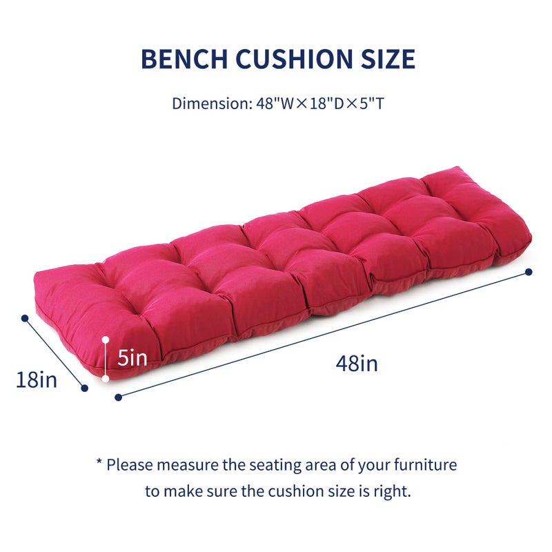 IPYNBAP Outdoor Bench Cushion, 48x18x5 Inch, Waterproof Bench Cushion for Outdoor/Indoor Furniture, Tufted Patio Bench Seat Cushion, Fade Resistant Outdoor Cushions for Porch Swing Couch, Burgundy - Image 2