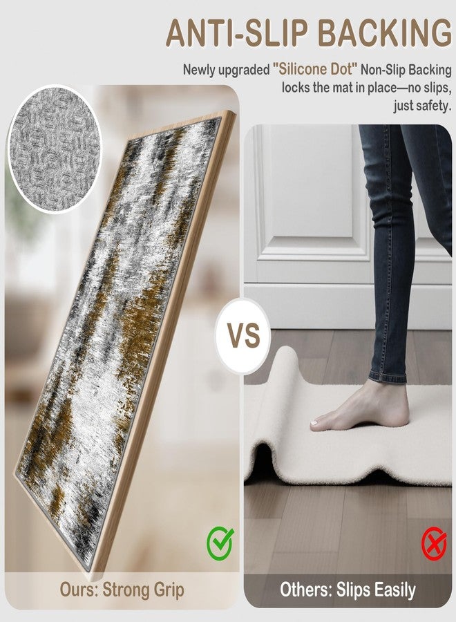Tritard 100% Non Slip Kitchen Rugs Sets of 3 Washable Kitchen Mats for Floor Abstract Kitchen Runner Rug Soft Floor Mat Set Kitchen Carpet Rugs for Hallway, Laundry, Sink, Entryway, Office, Grey Brown - Image 2