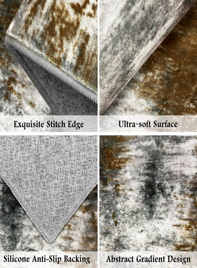 Tritard 100% Non Slip Kitchen Rugs Sets of 3 Washable Kitchen Mats for Floor Abstract Kitchen Runner Rug Soft Floor Mat Set Kitchen Carpet Rugs for Hallway, Laundry, Sink, Entryway, Office, Grey Brown - Image 4