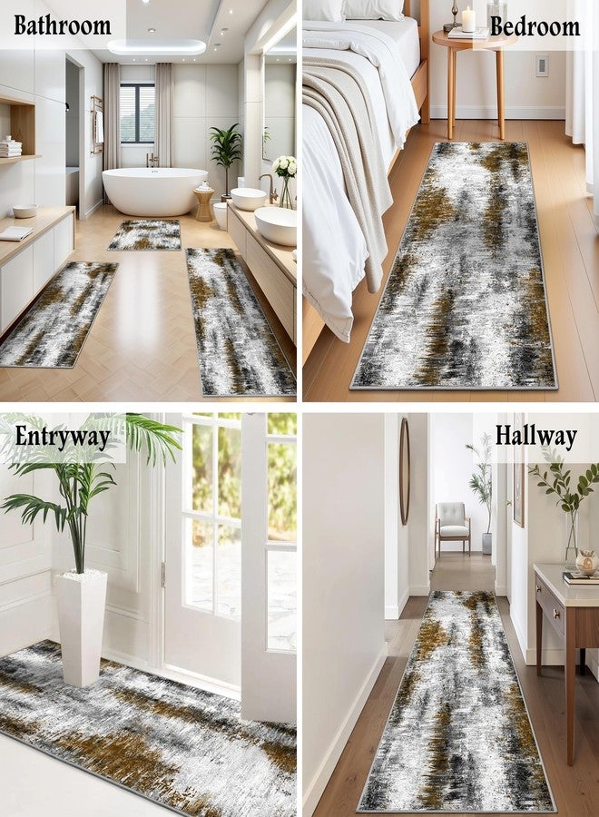 Tritard 100% Non Slip Kitchen Rugs Sets of 3 Washable Kitchen Mats for Floor Abstract Kitchen Runner Rug Soft Floor Mat Set Kitchen Carpet Rugs for Hallway, Laundry, Sink, Entryway, Office, Grey Brown - Image 5