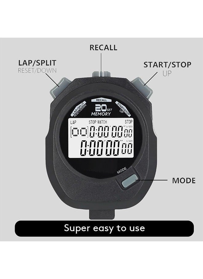 Arabest - Stopwatch, Countdown Timer and Stopwatch Record 20 Memories Lap Split Time with Tally Counter and Calendar Clock with Alarm for Sports Coaches and Referees - Image 1