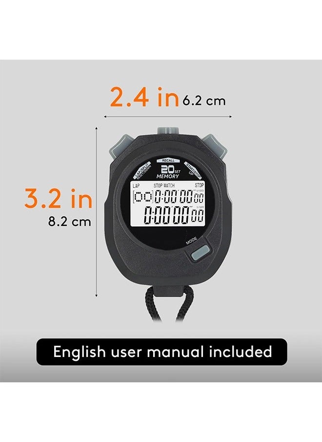 Arabest - Stopwatch, Countdown Timer and Stopwatch Record 20 Memories Lap Split Time with Tally Counter and Calendar Clock with Alarm for Sports Coaches and Referees - Image 1