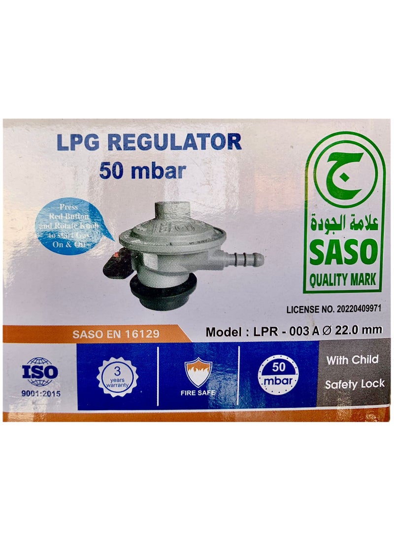 ISO - LPG Gas Regulator 50mbr With Child Safety Lock - Image 1
