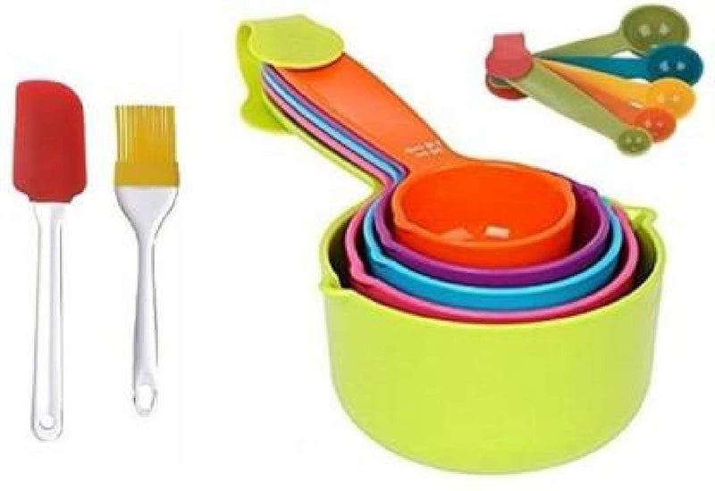 Cltllzen CLTLLZEN 10 pcs Color Full Measuring Cup and Spoon Set Silicon Spatula Brush Set 