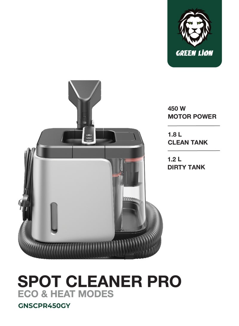 GREEN LION Spot Cleaner Pro 450W / Deep Stain Cleaning / LED Display /Dual Water Tank / Strong Suction Power / Powerful and Efficient Cleaning Device / Carpets/Upholstery and Household Surfaces - Grey - Image 1