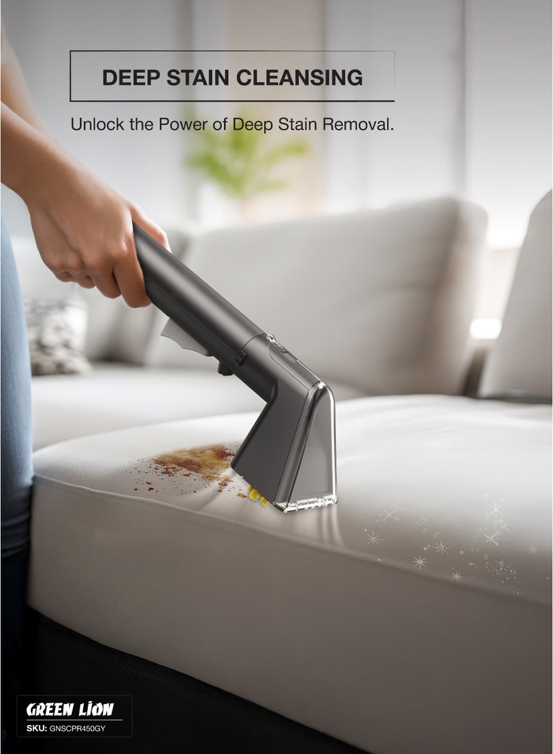 GREEN LION Spot Cleaner Pro 450W / Deep Stain Cleaning / LED Display /Dual Water Tank / Strong Suction Power / Powerful and Efficient Cleaning Device / Carpets/Upholstery and Household Surfaces - Grey - Image 3