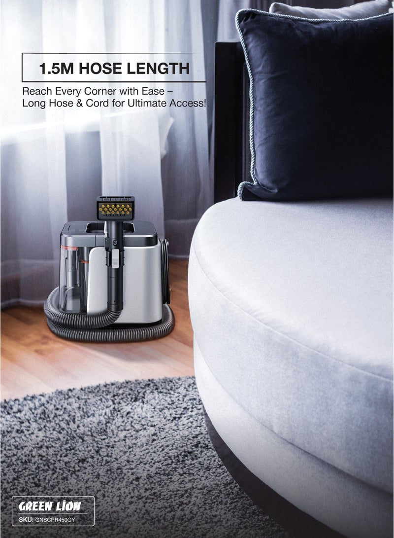 GREEN LION Spot Cleaner Pro 450W / Deep Stain Cleaning / LED Display /Dual Water Tank / Strong Suction Power / Powerful and Efficient Cleaning Device / Carpets/Upholstery and Household Surfaces - Grey - Image 2