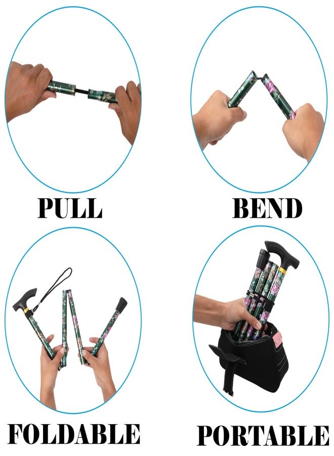 Comfkey Folding Lightweight Walking Stick - Adjustable Aluminum Metal Collapsible Travel Cane with Non-Slip Rubber Base (Green Floral) - Image 5