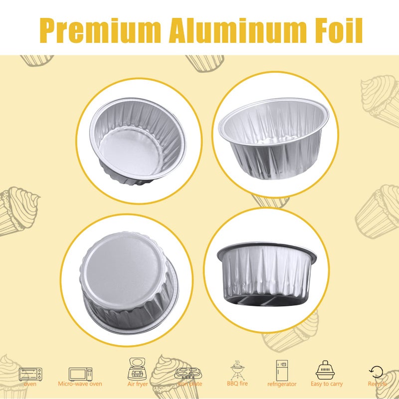 Augoog 100Pcs Aluminum Cups with Lids,5oz Disposable Ramekin Baking Cups Muffin Liners Mini Pie Pans Foil Cupcake Containers for Christmas Party Wedding,Silver - Image 3