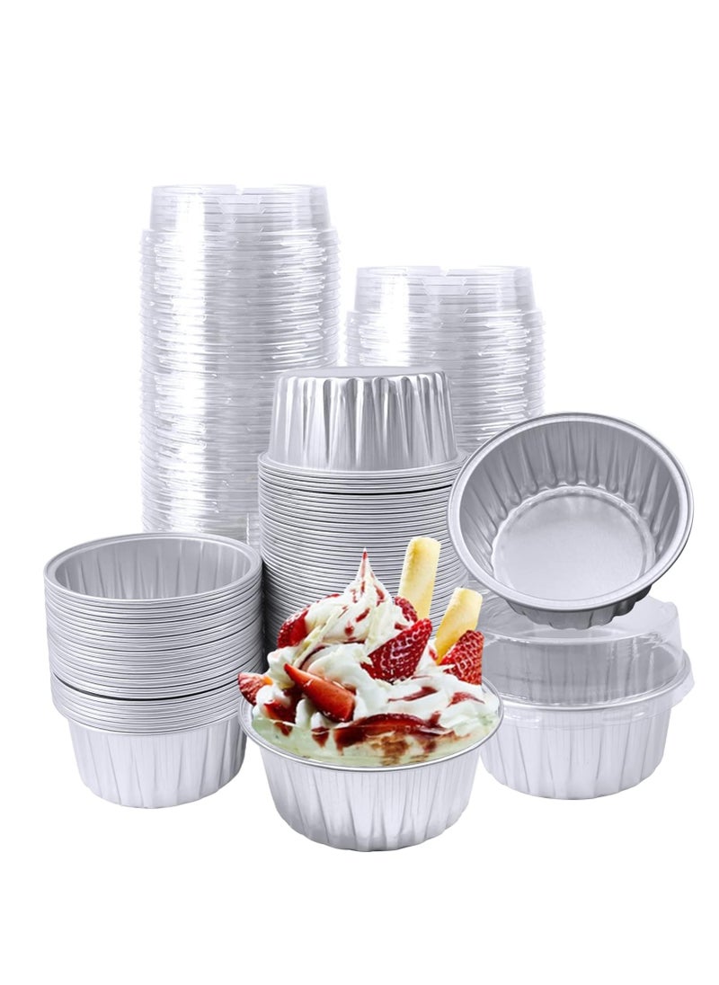 100Pcs Aluminum Cups with Lids,5oz Disposable Ramekin Baking Cups Muffin Liners Mini Pie Pans Foil Cupcake Containers for Christmas Party Wedding,Silver - pzsku/ZCA6B127069887E7C5671Z/45/_/1736835894/ef29e778-4869-452b-a694-820cb0265a53