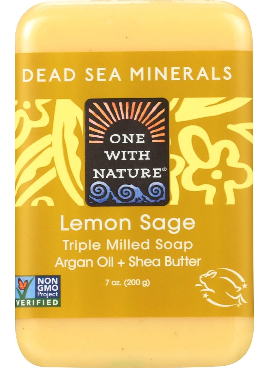 ONE WITH NATURE Dead Sea Minerals Soap, Shea Butter, Argan Oil, Magnesium, Sulfur, Minerals, All Skin Types, Problem Skin, Therapeutic, Natural, Lemon Sage, 7 Oz Bar (1 Pack) 