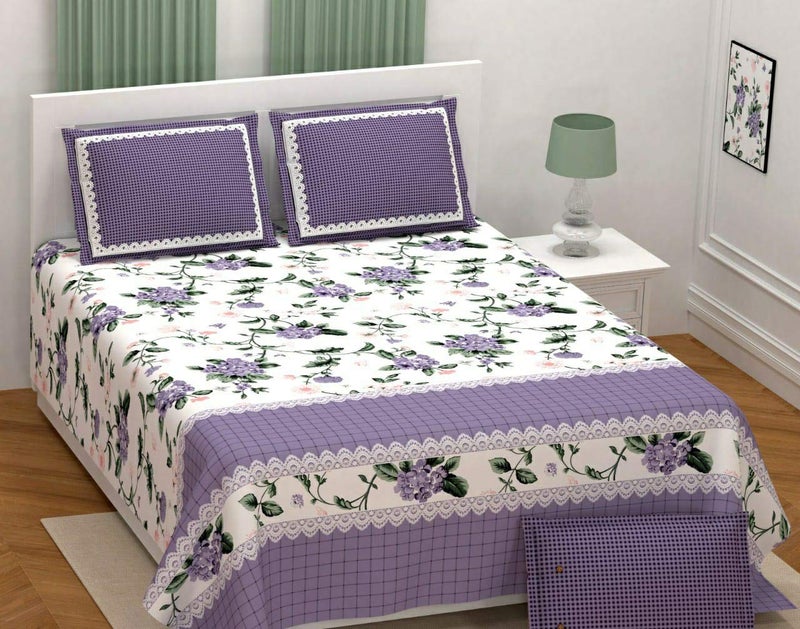 PURE COMFORT ملاءة سرير مزدوجة سوبر كينغ بحجم 210TC قطن تويل بجودة ممتازة مع 2 غطاء وسادة - Image 1