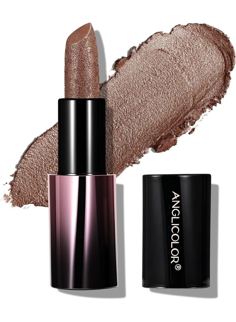 Anglicolor Metallic Lipstick For Subtle 3D Shimmer Effect,Glitter Lipstick,Light,Soft Cream Formula for Moisturized Lips,Non-Sticky (03 GILDED COCOA) - Image 1