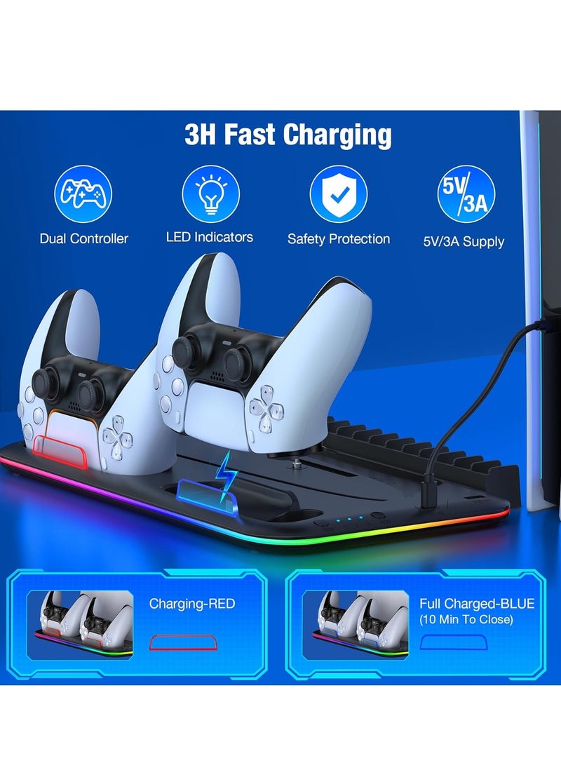 ARNOTEC PS5 Slim Stand and Turbo Cooling Station with Controller Charging Station for Playsation 5, PS5 Accessories Incl. 3 Levels Cooling Fan, RGB Light, 15 Game Storage, Headset Holder for PS5 Digital/Disc  - Image 4