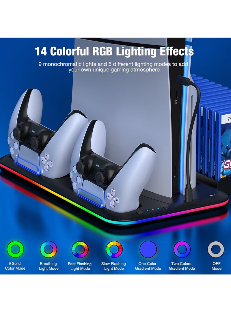 ARNOTEC PS5 Slim Stand and Turbo Cooling Station with Controller Charging Station for Playsation 5, PS5 Accessories Incl. 3 Levels Cooling Fan, RGB Light, 15 Game Storage, Headset Holder for PS5 Digital/Disc  - Image 5