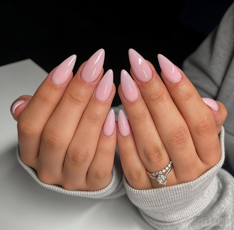 KQueenest 48 Pcs Dusty Pink Press on Nails Almond Medium, Light Pink Nails Press on, Solid Color Medium Fake Nails Acrylic, Natural Glue on Nails Stiletto, Gel Stick on Nails for Women Summer - Image 3