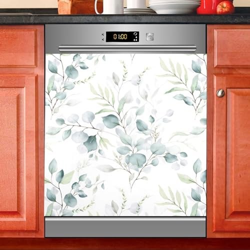 BOENLE Green Sage Eucalyptus Leaves Dishwasher Magnet Cover Sticker Magnetic Refrigerator Panel Front Door Fridge Microwave Decal Decorative - Image 1