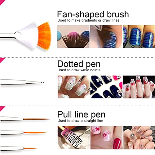 INOG Nail Art Decorations Kit, Nail Art Brush with Nail Pen Designer Dotting Tools Colors Holographic Butterfly Nail Glitter Foil Flakes Nail Tape Strips and Multi-Color Nails Rhinestones - Image 3