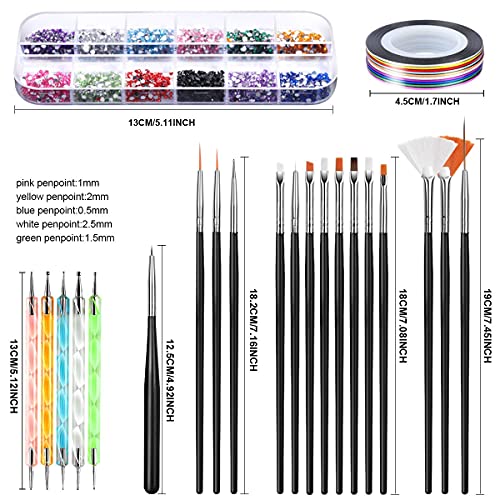 INOG Nail Art Decorations Kit, Nail Art Brush with Nail Pen Designer Dotting Tools Colors Holographic Butterfly Nail Glitter Foil Flakes Nail Tape Strips and Multi-Color Nails Rhinestones - Image 2