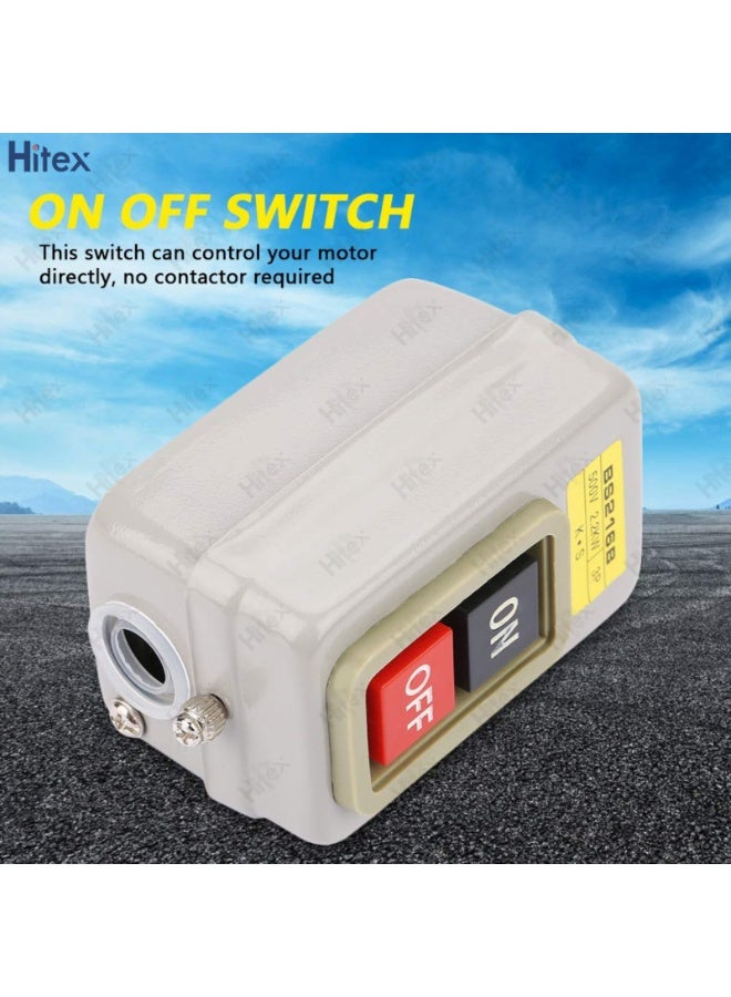 هيتكس مفتاح ضغط Uspro BS216B، مفتاح تشغيل/إيقاف ذاتي القفل، 500 فولت 2.2 كيلو وات، ثلاثي الطور، مفتاح تحكم في الآلات الصناعية، مفتاح أمان متين للمحركات والمثاقب ومعدات الورش. - Image 3