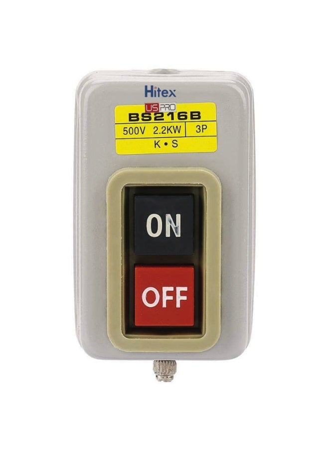 هيتكس مفتاح ضغط Uspro BS216B، مفتاح تشغيل/إيقاف ذاتي القفل، 500 فولت 2.2 كيلو وات، ثلاثي الطور، مفتاح تحكم في الآلات الصناعية، مفتاح أمان متين للمحركات والمثاقب ومعدات الورش. - Image 1