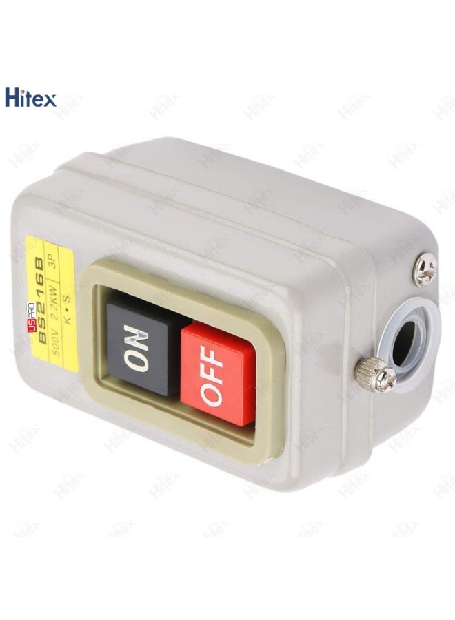 هيتكس مفتاح ضغط Uspro BS216B، مفتاح تشغيل/إيقاف ذاتي القفل، 500 فولت 2.2 كيلو وات، ثلاثي الطور، مفتاح تحكم في الآلات الصناعية، مفتاح أمان متين للمحركات والمثاقب ومعدات الورش. - Image 5